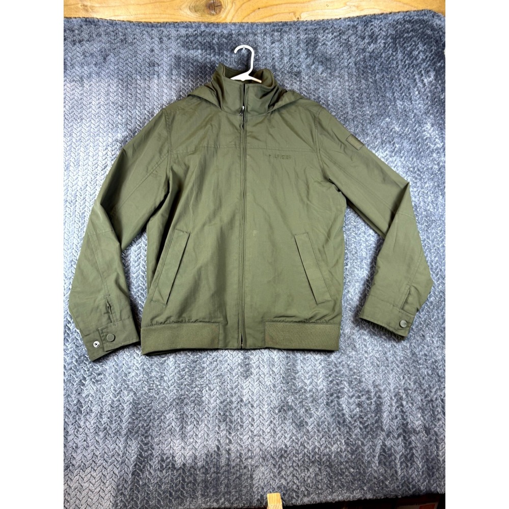 Tommy Hilfiger Water-Resistant Hooded Regatta Jacket Mens S Green Windbreaker